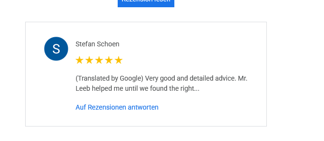 Rezension englisch Testimonial in englisch Leeb Versicherungsmakler